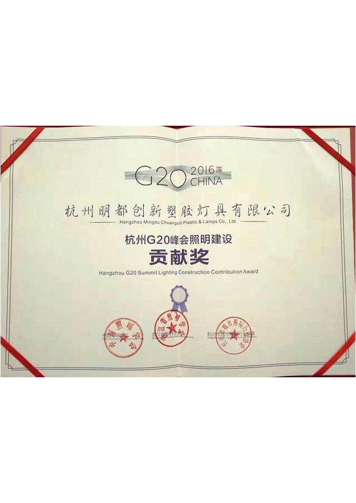 杭州G20峰會照明建設(shè)貢獻(xiàn)獎